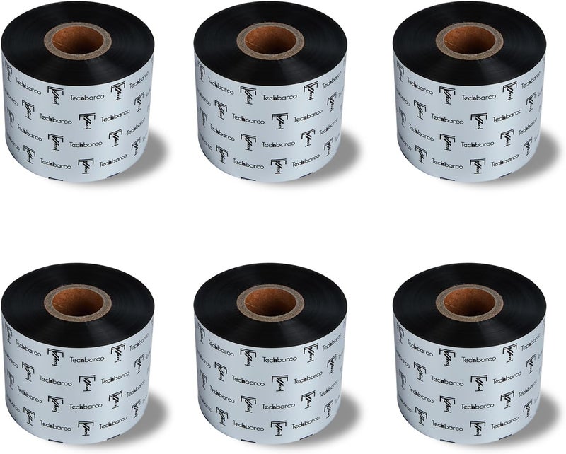 Techbarco Store 6 Rolls 2.36" x 1476' Premium Enhanced Wax Thermal Transfer Ribbon, 60mm x 450m Black Industrial Barcode Label Printer Ribbon - Compatible with Zebra, TSC, GoDex, Citizen, 1" Core - Image 1